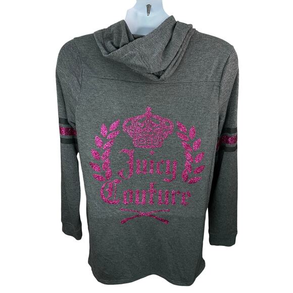 Juicy Couture Zip Hoodie Size Large Dark Gray Pink Glitter Crown Logo Y2K Style - Picture 1 of 8